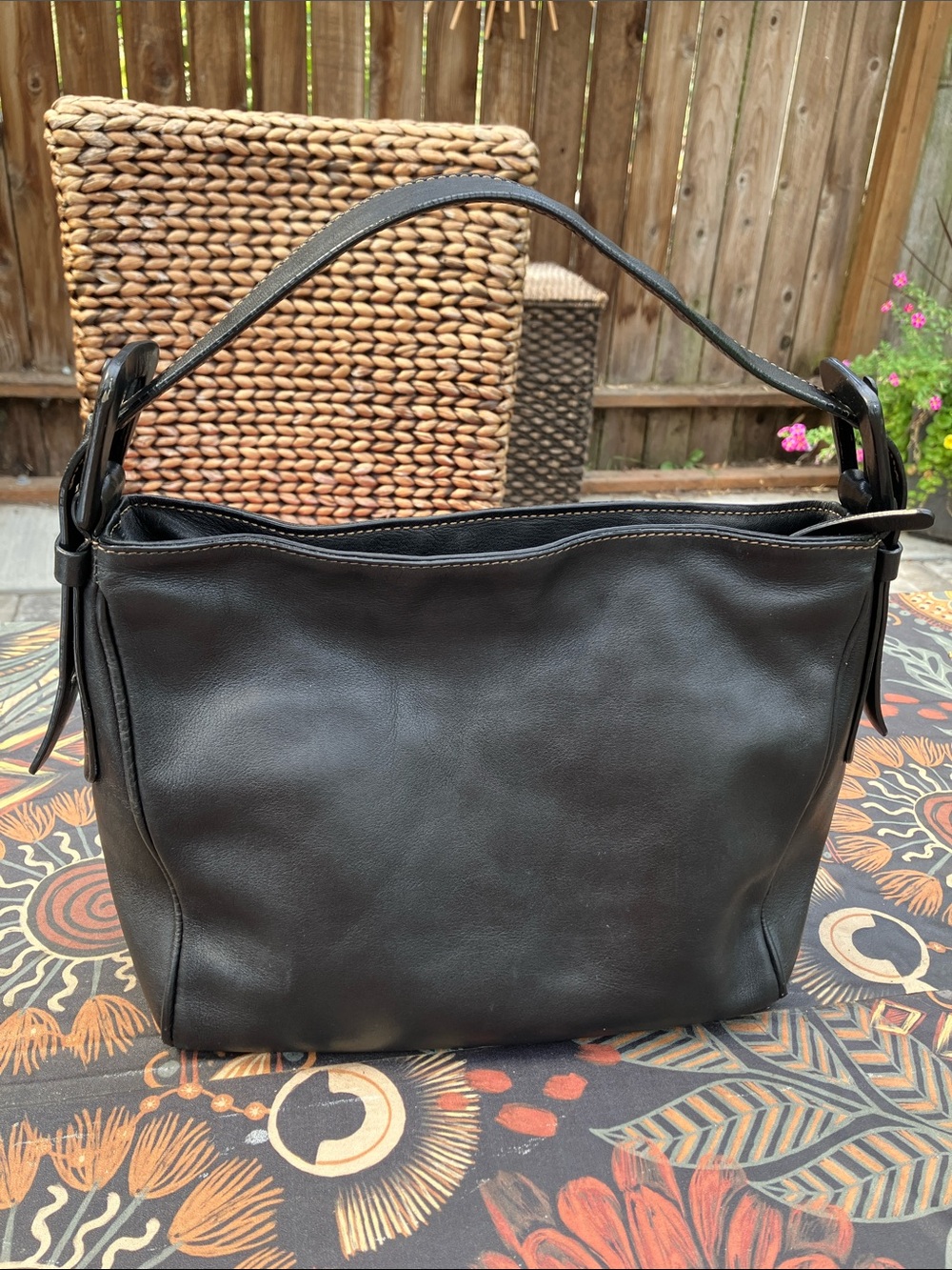 Vintage Hogan Italian Black Smooth Leather  Handbag Shoulderbag